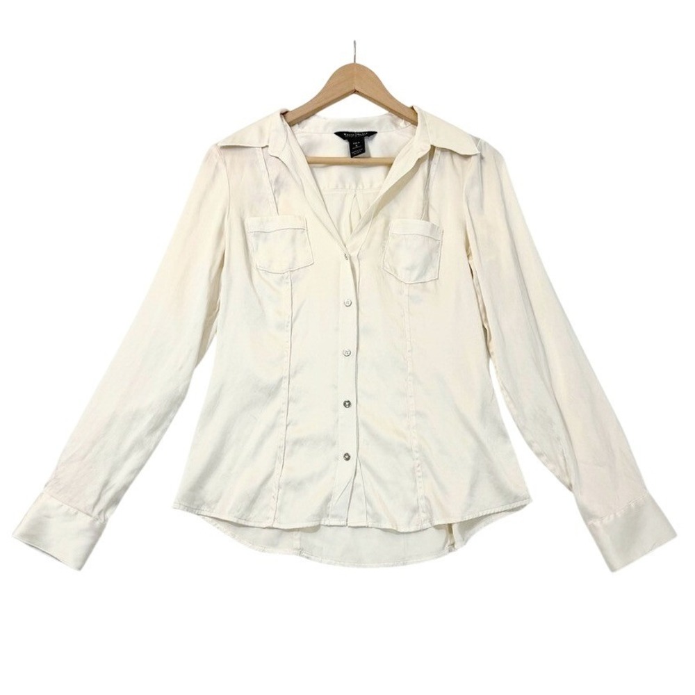 SILK White House Black Market Ivory Button Down Blouse Shirt Minimalist Size‎ 6